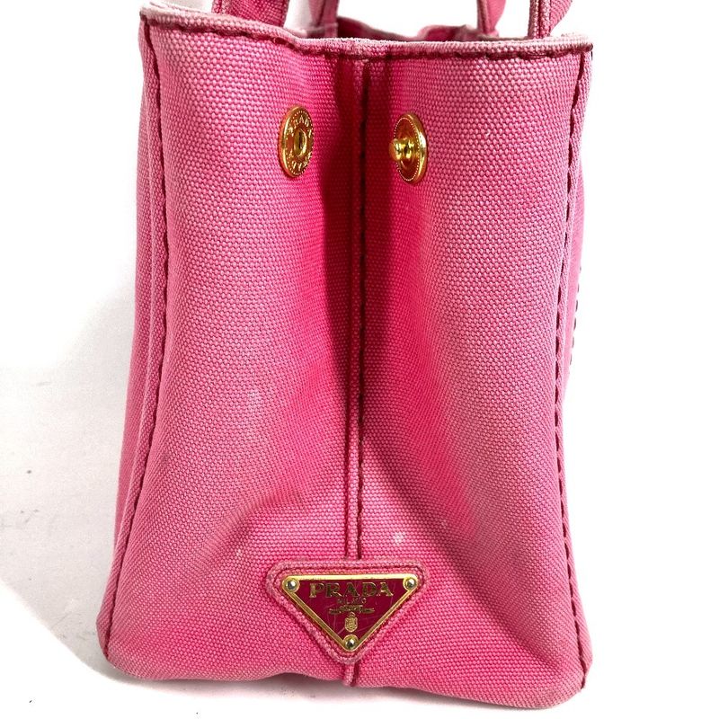 Prada Shoulder Bag Logo Canapa Mini Canvas Pink
