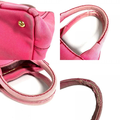 Prada Shoulder Bag Logo Canapa Mini Canvas Pink