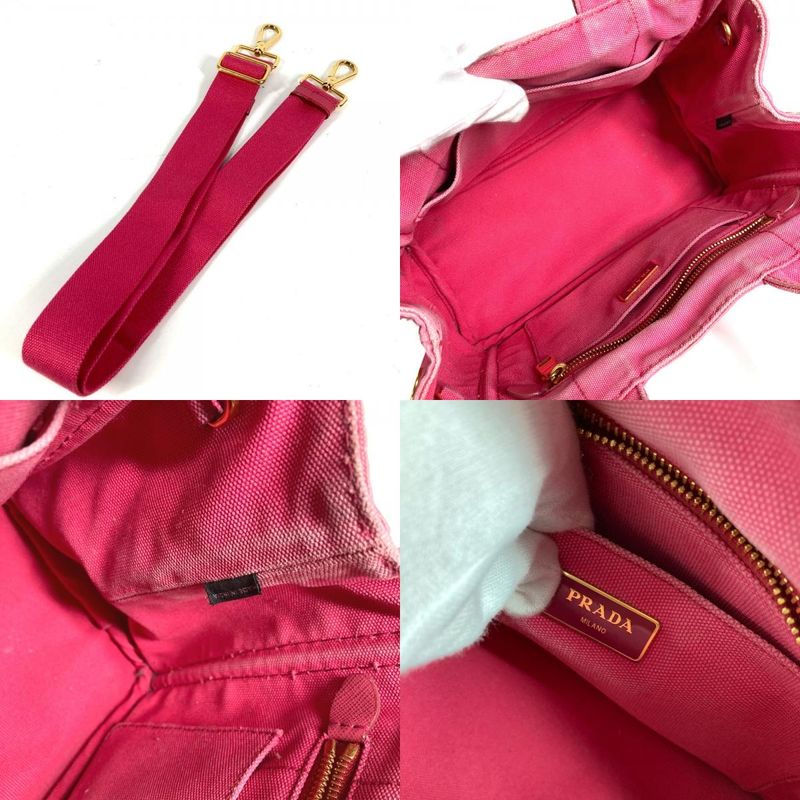 Prada Shoulder Bag Logo Canapa Mini Canvas Pink