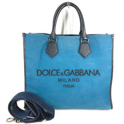Dolce & Gabbana Shoulder Bag Logo Leather Canvas Blue
