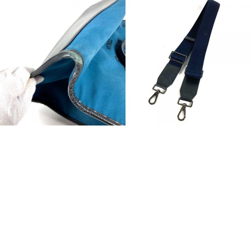 Dolce & Gabbana Shoulder Bag Logo Leather Canvas Blue