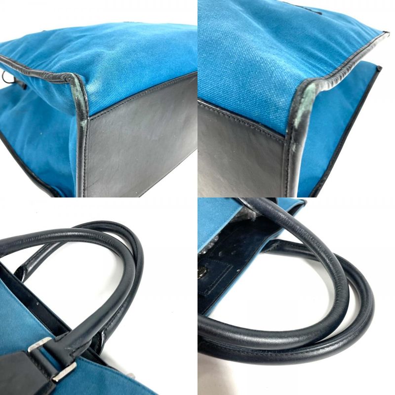 Dolce & Gabbana Shoulder Bag Logo Leather Canvas Blue