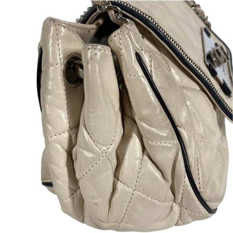 Chanel Shoulder Bag CC Logo Quilted Leather Beige