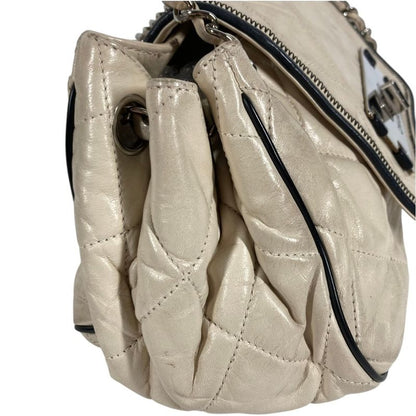 Chanel Shoulder Bag CC Logo Quilted Leather Beige