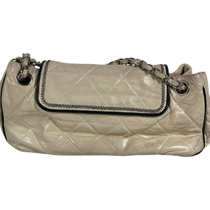 Chanel Shoulder Bag CC Logo Quilted Leather Beige
