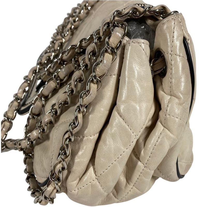 Chanel Shoulder Bag CC Logo Quilted Leather Beige
