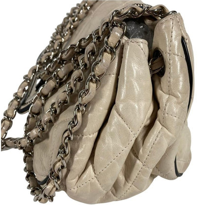 Chanel Shoulder Bag CC Logo Quilted Leather Beige