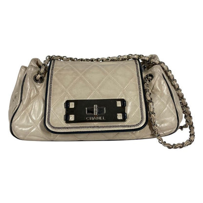 Chanel Shoulder Bag CC Logo Quilted Leather Beige