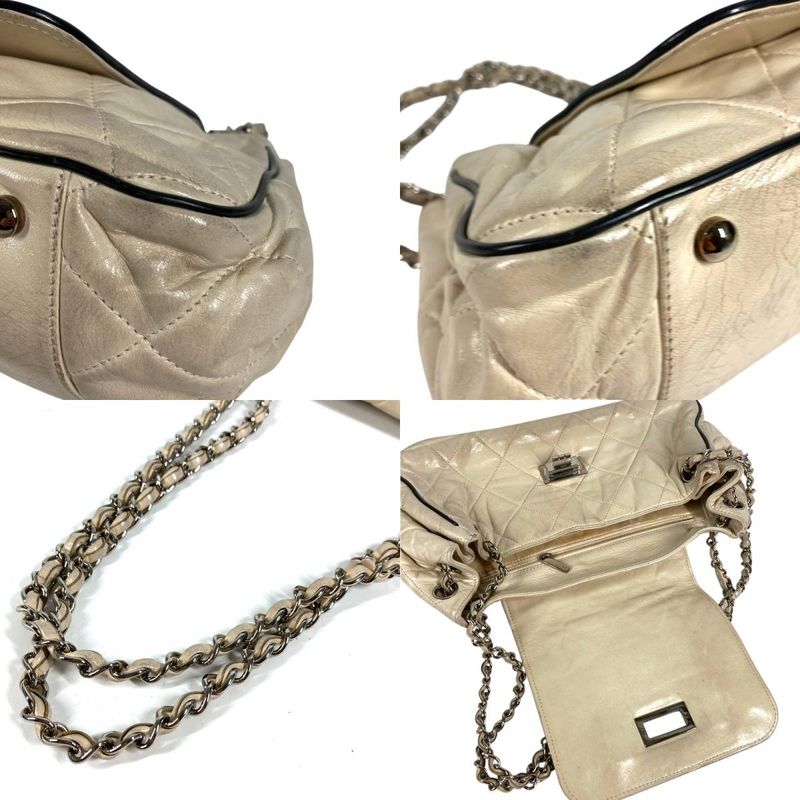 Chanel Shoulder Bag CC Logo Quilted Leather Beige