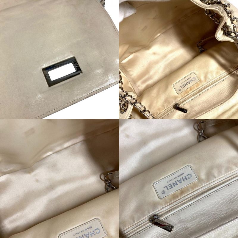 Chanel Shoulder Bag CC Logo Quilted Leather Beige