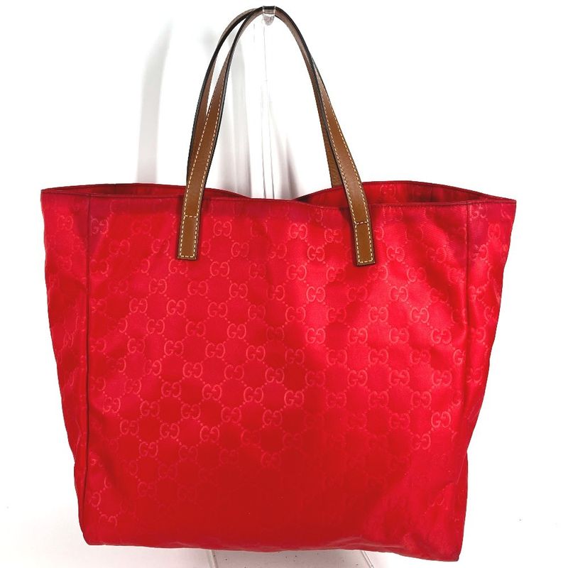 Gucci Shoulder Bag Logo GG Leather Nylon Red