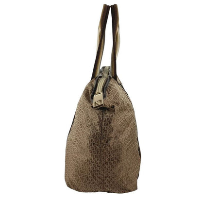 Fendi Shoulder Bag Logo Zucchino Nylon Beige