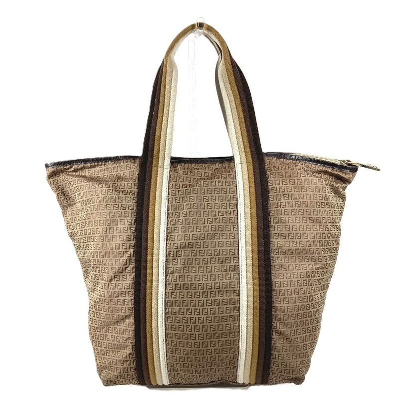 Fendi Shoulder Bag Logo Zucchino Nylon Beige