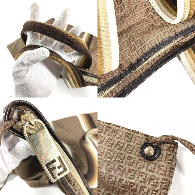 Fendi Shoulder Bag Logo Zucchino Nylon Beige