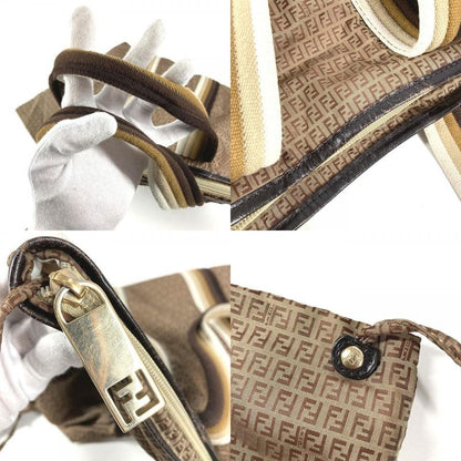 Fendi Shoulder Bag Logo Zucchino Nylon Beige