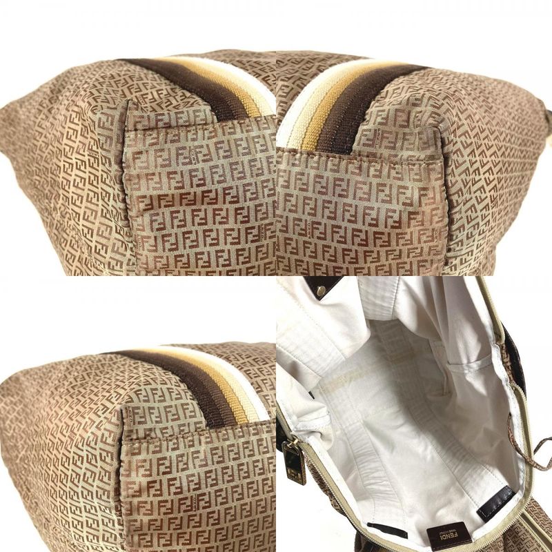 Fendi Shoulder Bag Logo Zucchino Nylon Beige