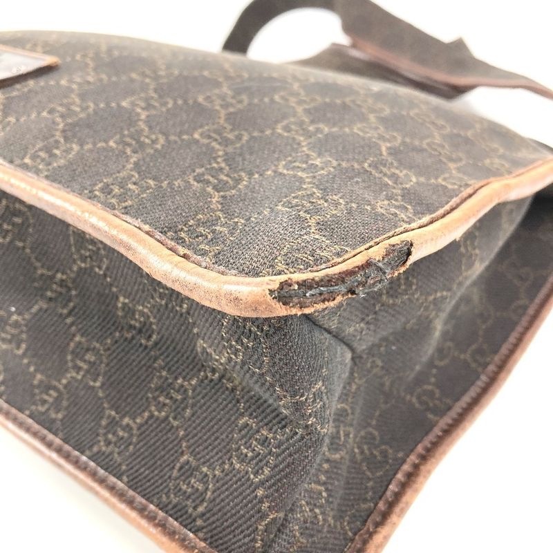 Gucci Shoulder Bag GG Logo Leather Canvas Brown