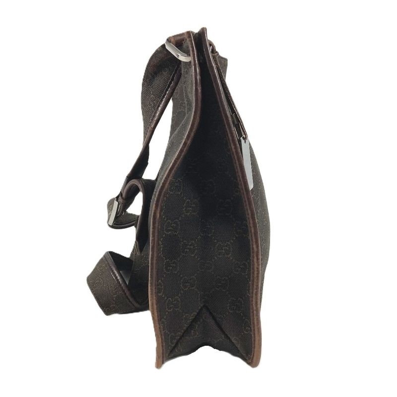 Gucci Shoulder Bag GG Logo Leather Canvas Brown