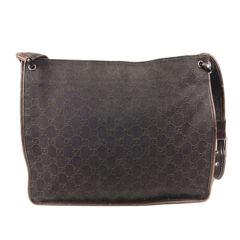 Gucci Shoulder Bag GG Logo Leather Canvas Brown