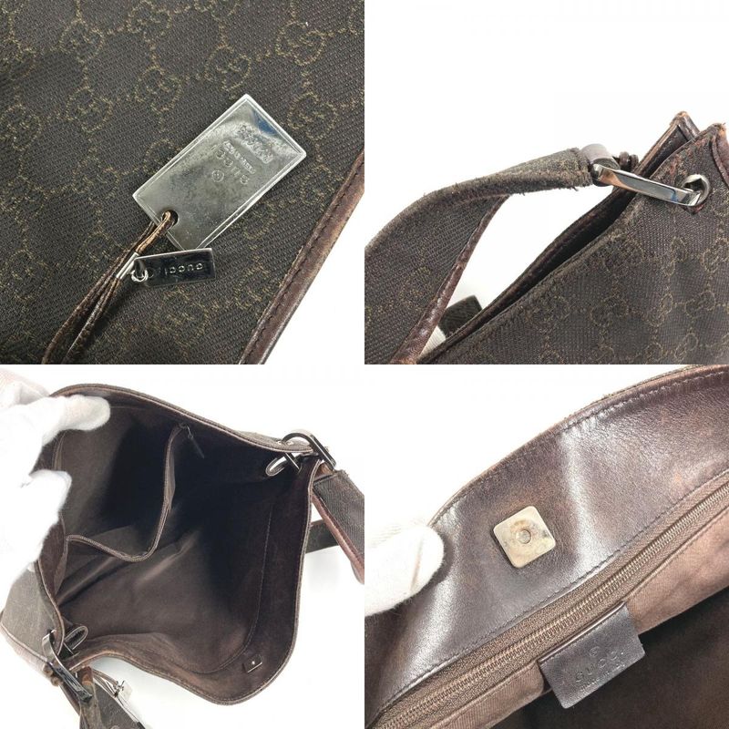 Gucci Shoulder Bag GG Logo Leather Canvas Brown