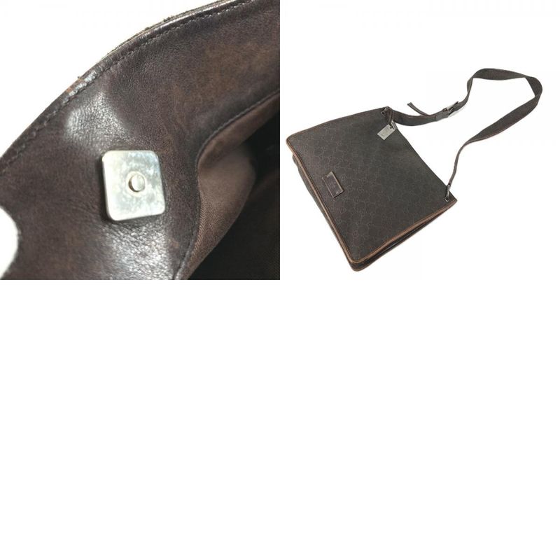 Gucci Shoulder Bag GG Logo Leather Canvas Brown