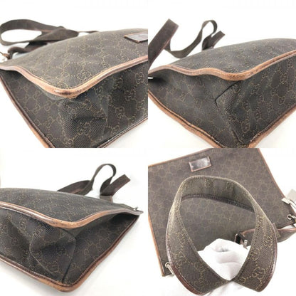 Gucci Shoulder Bag GG Logo Leather Canvas Brown
