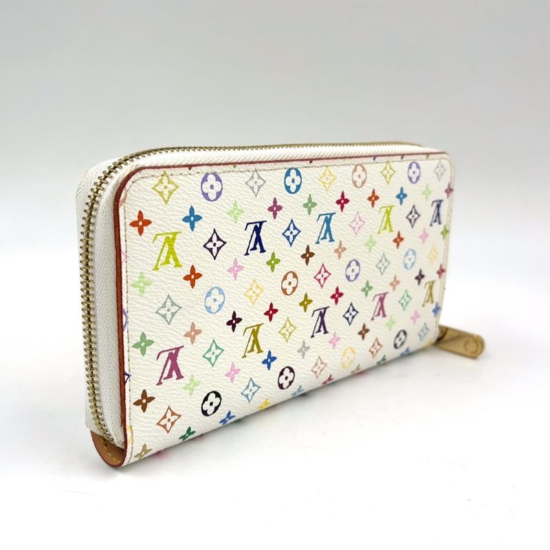 Louis Vuitton Zippy Wallet Monogram Multicolor Blanc White Round Gold