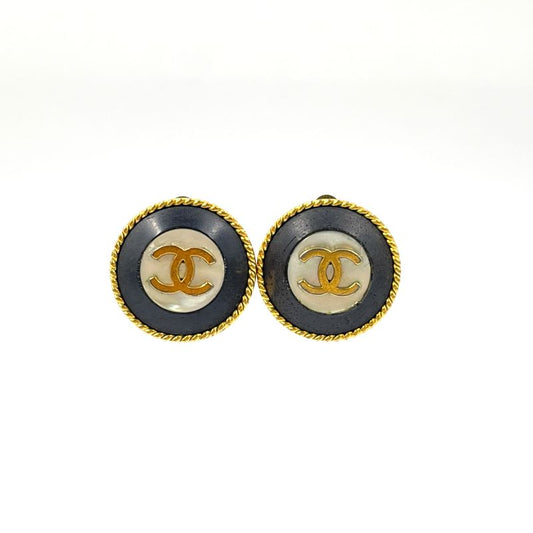 Chanel Cocoiya Ring Wood Gold Black Earrings