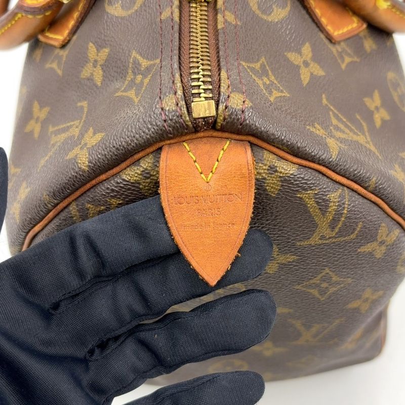 Louis Vuitton Speedy 30 Monogram Leather Brown Handbag Gold