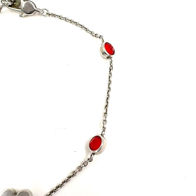 Gucci Trademark Heart Crystal Silver Red Bracelet