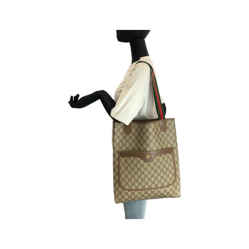 Gucci Sherry Line Beige Green Red GG Supreme Canvas 002 58 Tote Shoulder Bag