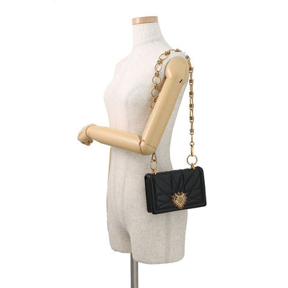 Dolce & Gabbana Chain Shoulder Bag Devotion Heart Quilted Leather & Black