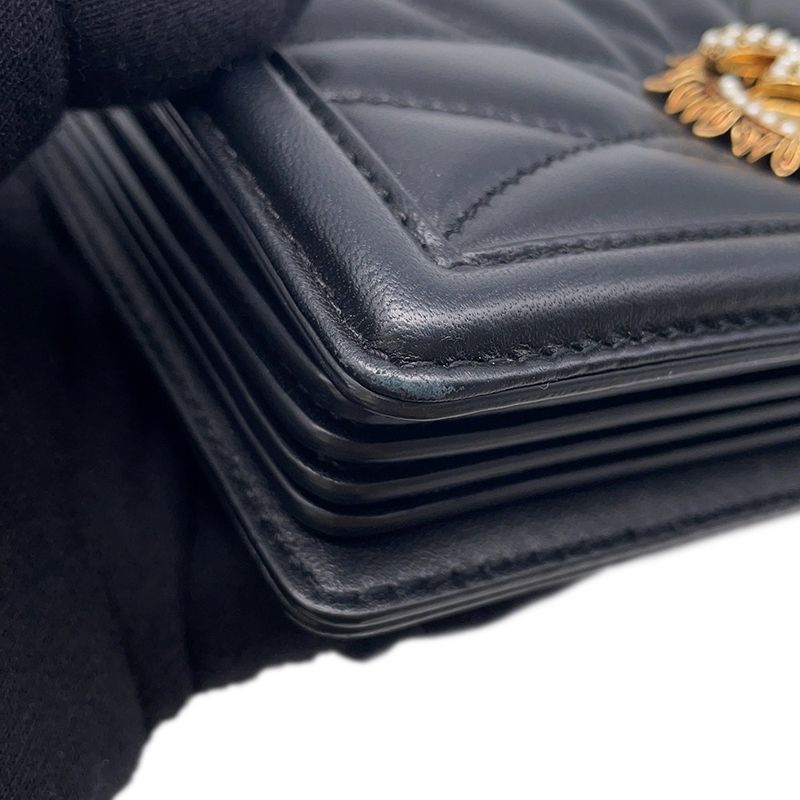 Dolce & Gabbana Chain Shoulder Bag Devotion Heart Quilted Leather & Black