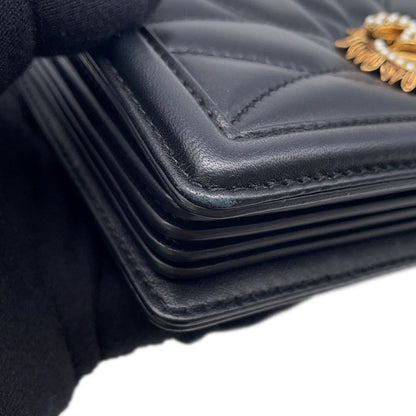 Dolce & Gabbana Chain Shoulder Bag Devotion Heart Quilted Leather & Black
