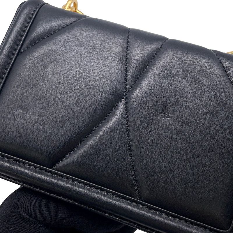 Dolce & Gabbana Chain Shoulder Bag Devotion Heart Quilted Leather & Black