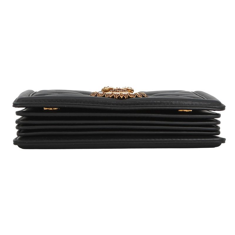 Dolce & Gabbana Chain Shoulder Bag Devotion Heart Quilted Leather & Black