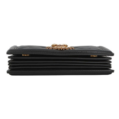 Dolce & Gabbana Chain Shoulder Bag Devotion Heart Quilted Leather & Black