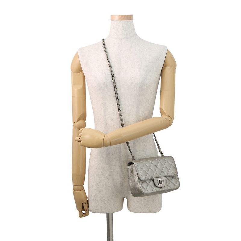 Chanel Chain Shoulder Bag Mini Quilted CC Logo Caviar Leather