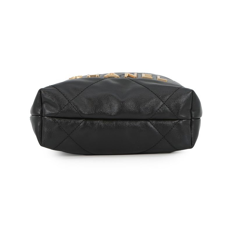 Chanel Handbag Mini CC Logo Shiny Calf Leather 2-Way Black