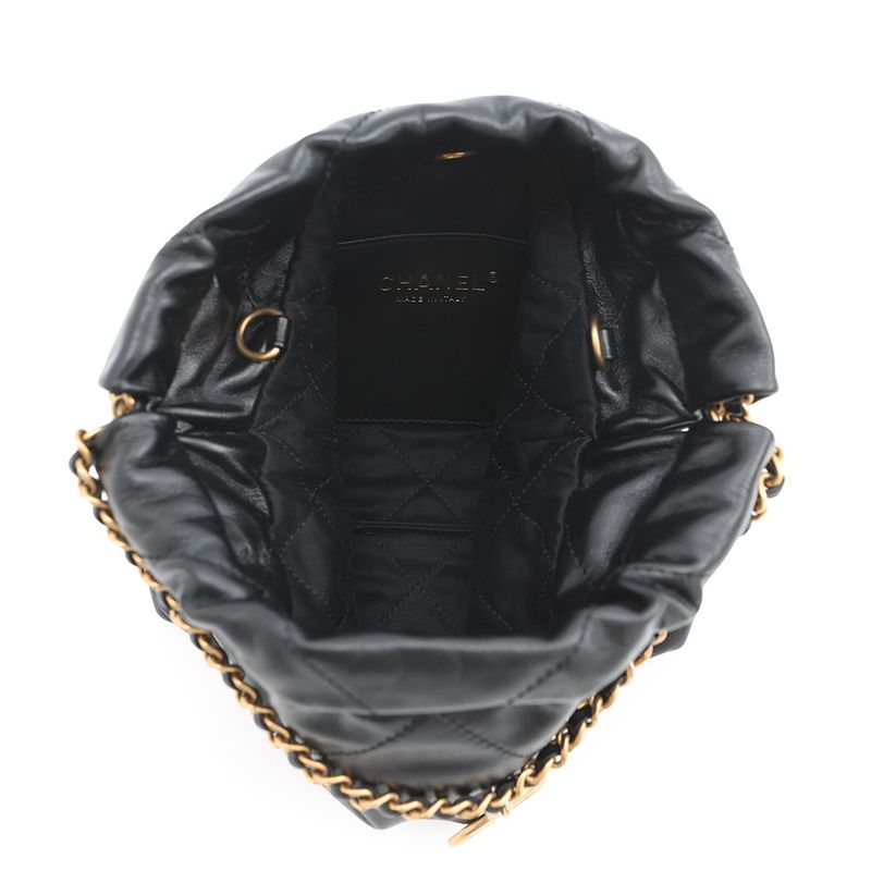 Chanel Handbag Mini CC Logo Shiny Calf Leather 2-Way Black