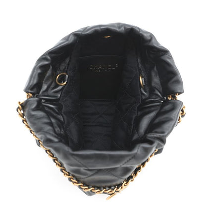 Chanel Handbag Mini CC Logo Shiny Calf Leather 2-Way Black