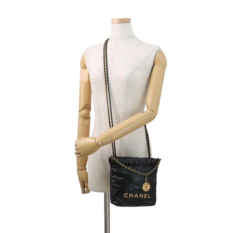 Chanel Handbag Mini CC Logo Shiny Calf Leather 2-Way Black
