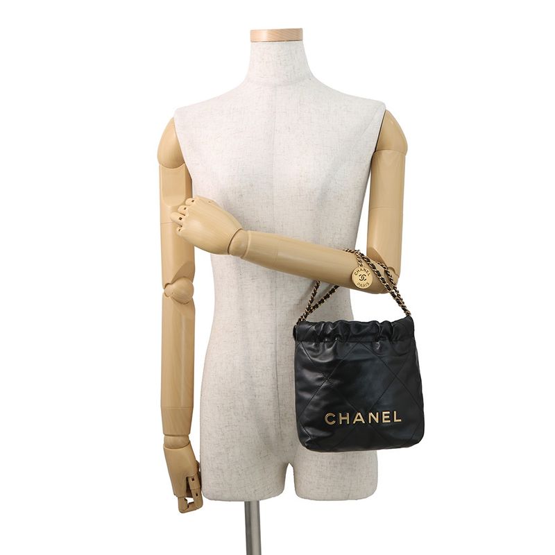 Chanel Handbag Mini CC Logo Shiny Calf Leather 2-Way Black