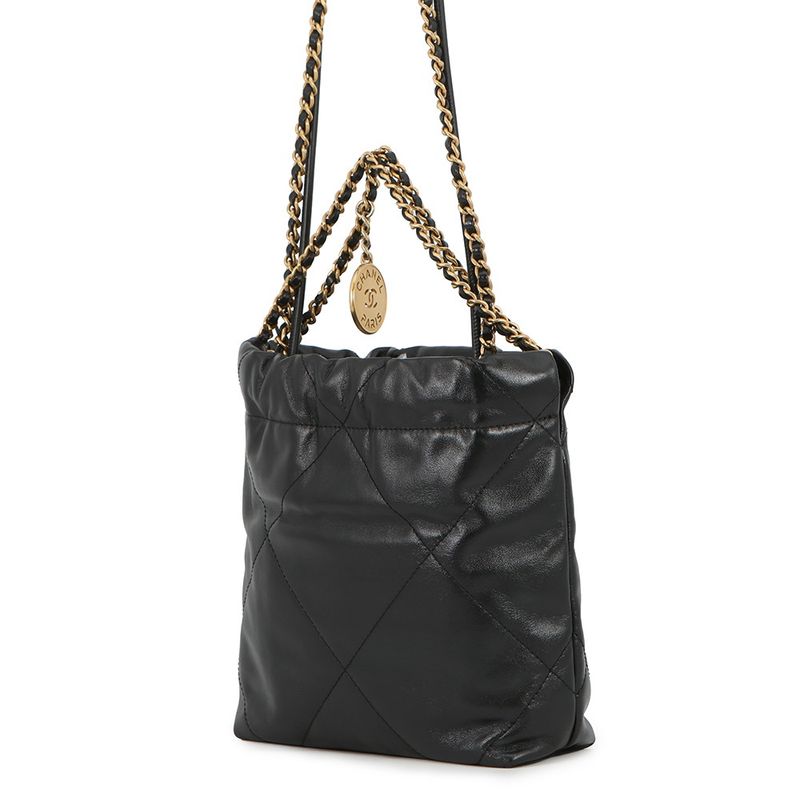 Chanel Handbag Mini CC Logo Shiny Calf Leather 2-Way Black