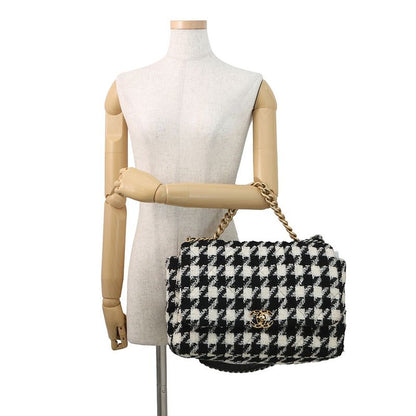 Chanel Chain Shoulder Bag Dizeneuf Maxi Tweed 2-Way White Black