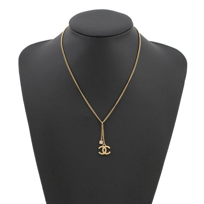 Chanel Necklace CC Logo Line Stone