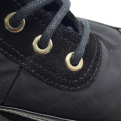 Chanel Short Boots CC Logo Lace Up Nylon Patent 36c Shoes Black