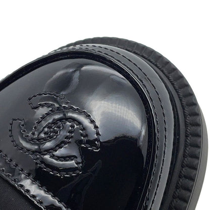 Chanel Short Boots CC Logo Lace Up Nylon Patent 36c Shoes Black