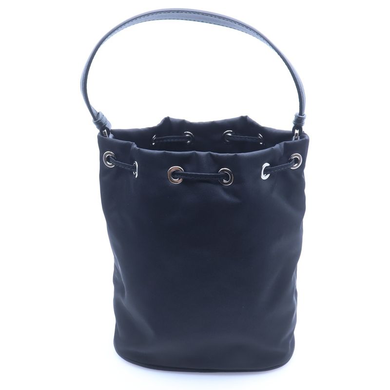 Prada Re-Nylon Triangle Logo Line Stone Bucket Bag 2-Way Black Nylon Silver