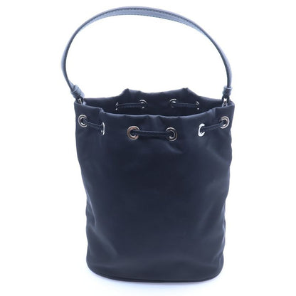 Prada Re-Nylon Triangle Logo Line Stone Bucket Bag 2-Way Black Nylon Silver